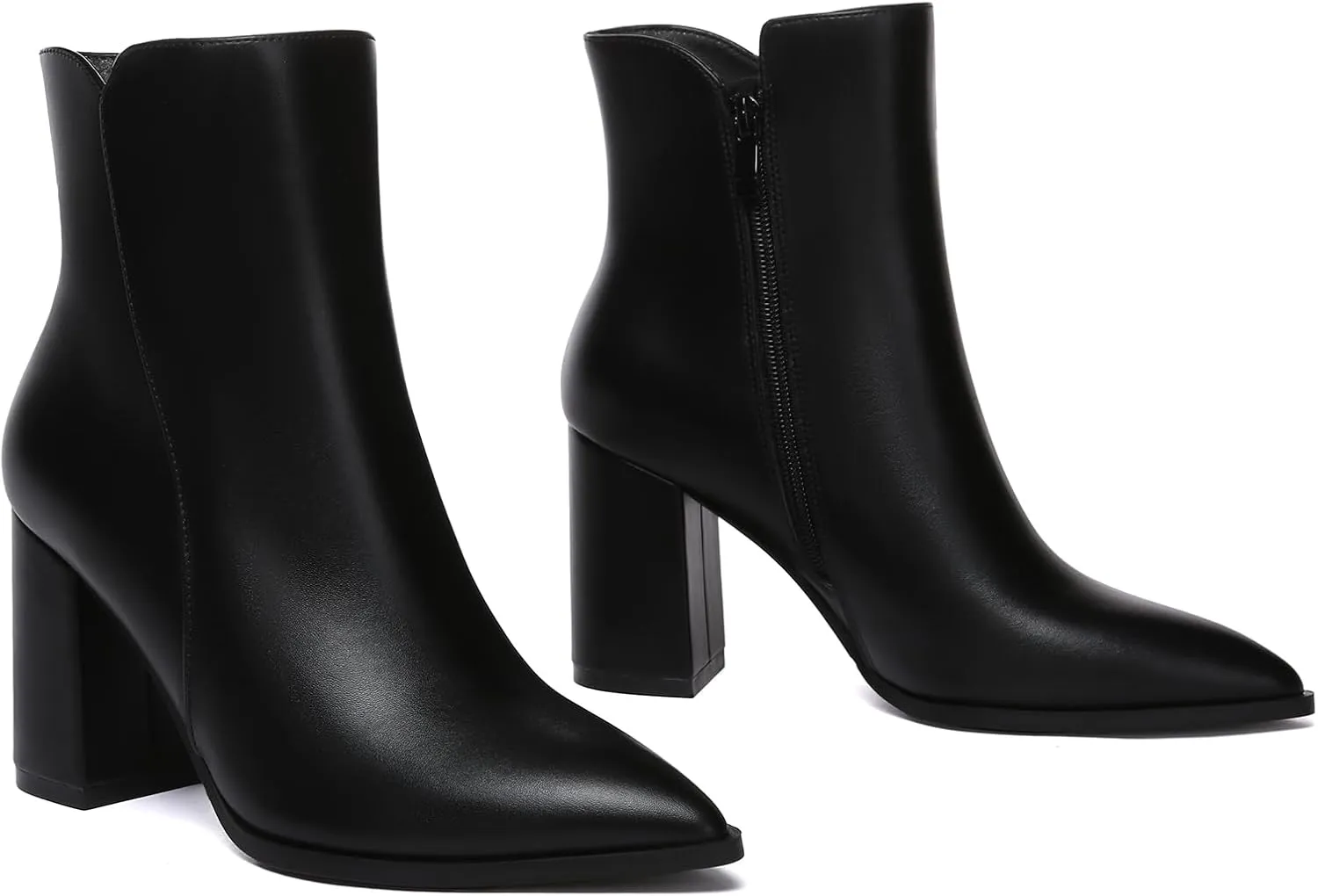 Athlefit Women's Heeled Ankle Boots Fashion Pointed Toe Chunky Block Heel Side Zipper Short Booties