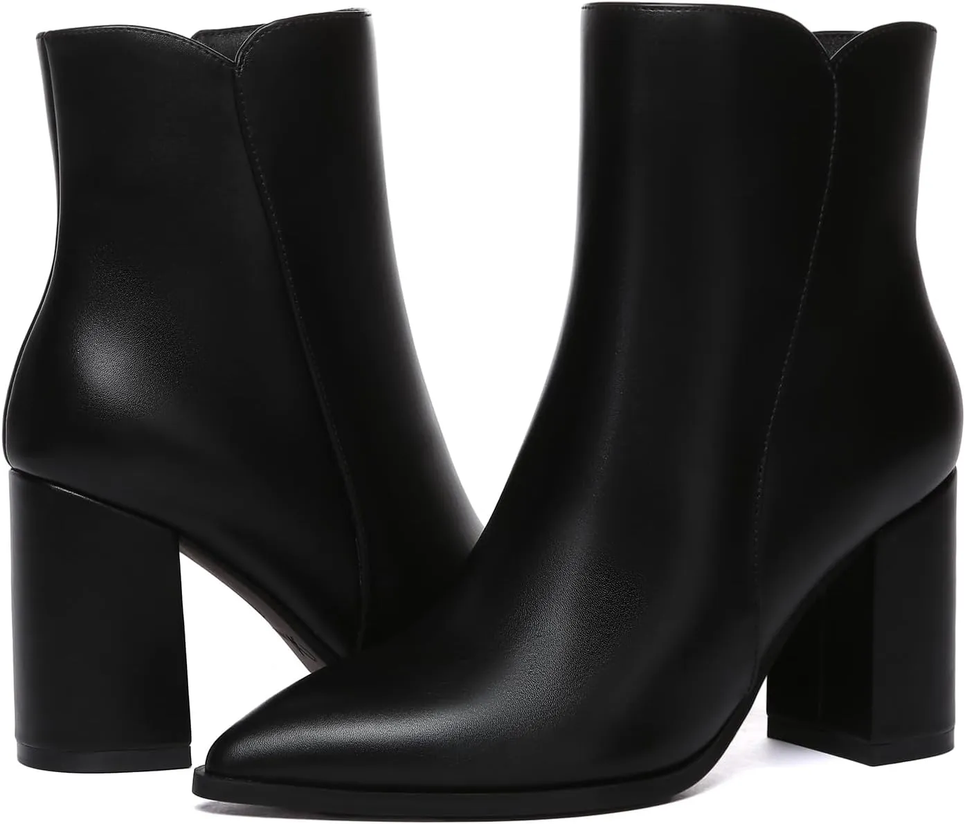 Athlefit Women's Heeled Ankle Boots Fashion Pointed Toe Chunky Block Heel Side Zipper Short Booties