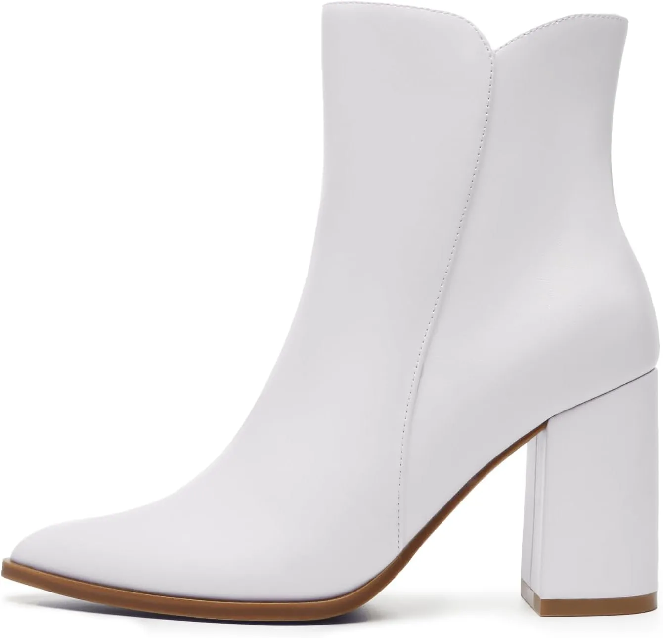 Athlefit Women's Heeled Ankle Boots Fashion Pointed Toe Chunky Block Heel Side Zipper Short Booties