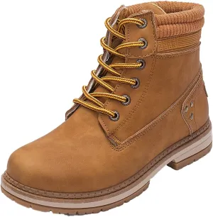 Athlefit Women's Work Waterproof Hiking Combat Boots Lace up Low Heel Booties Ankle Boots
