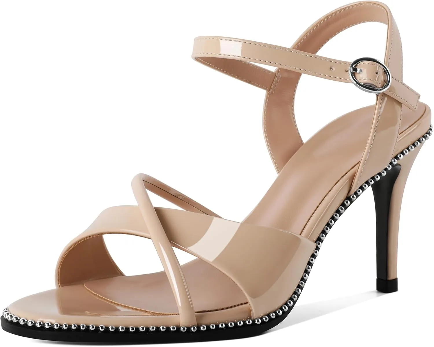 AUMOTED Women Stiletto High Heels Peep Open Toe Sandals Criss Cross Strappy Heels Wedding Office Cute Party Classic 3.1 Inch Summer Heels