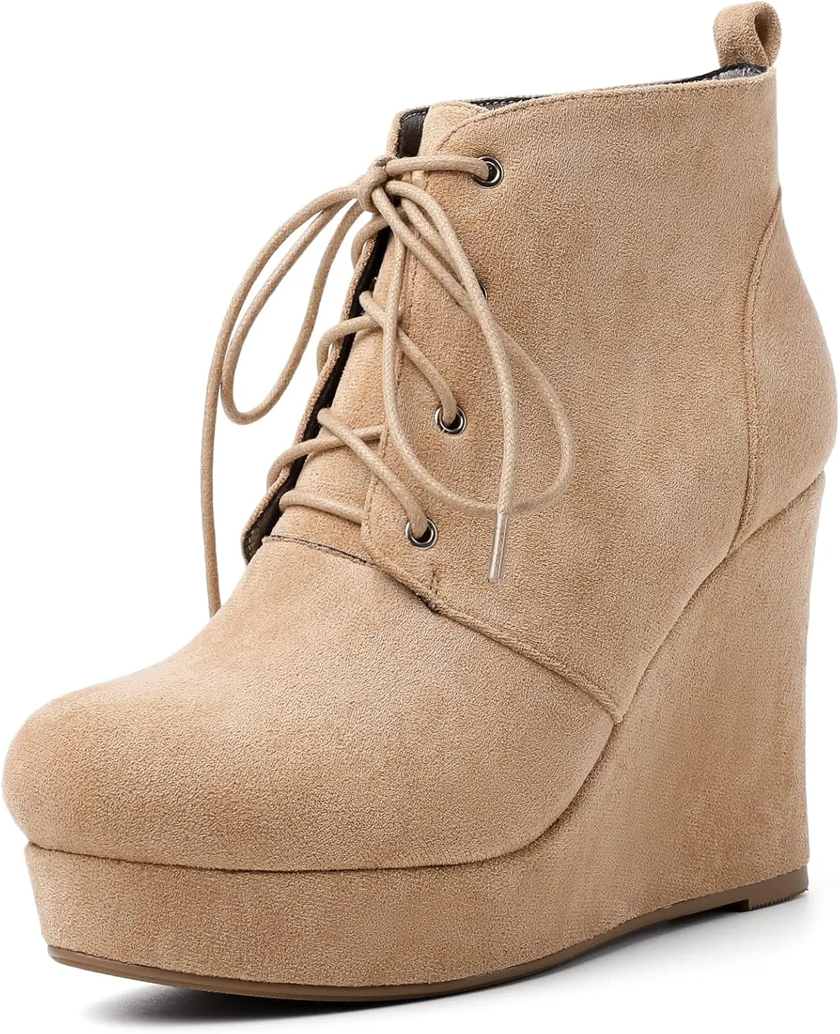 AUMOTED Women's Ankle Boots Wedge Platform Bootie Round Toe Lace up Wedge Heels Boots 4 Inch Warm Boots for Party Evening Shoes