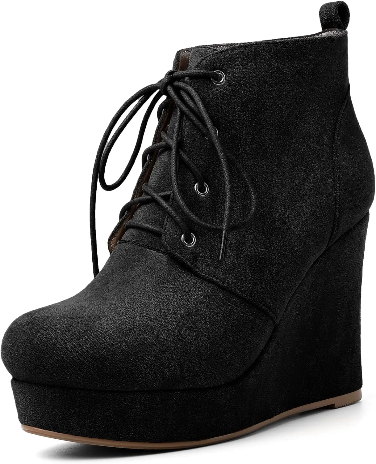 AUMOTED Women's Ankle Boots Wedge Platform Bootie Round Toe Lace up Wedge Heels Boots 4 Inch Warm Boots for Party Evening Shoes