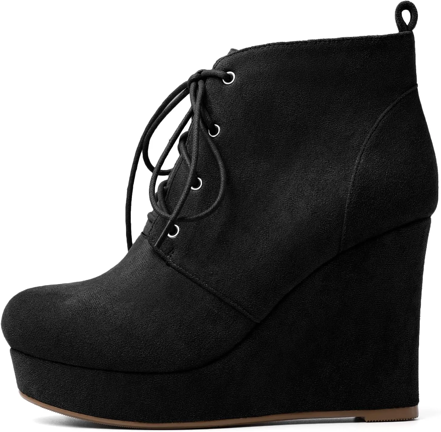 AUMOTED Women's Ankle Boots Wedge Platform Bootie Round Toe Lace up Wedge Heels Boots 4 Inch Warm Boots for Party Evening Shoes