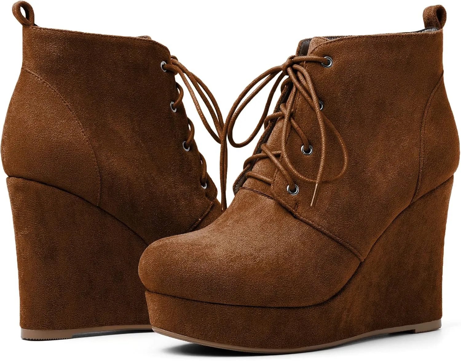 AUMOTED Women's Ankle Boots Wedge Platform Bootie Round Toe Lace up Wedge Heels Boots 4 Inch Warm Boots for Party Evening Shoes