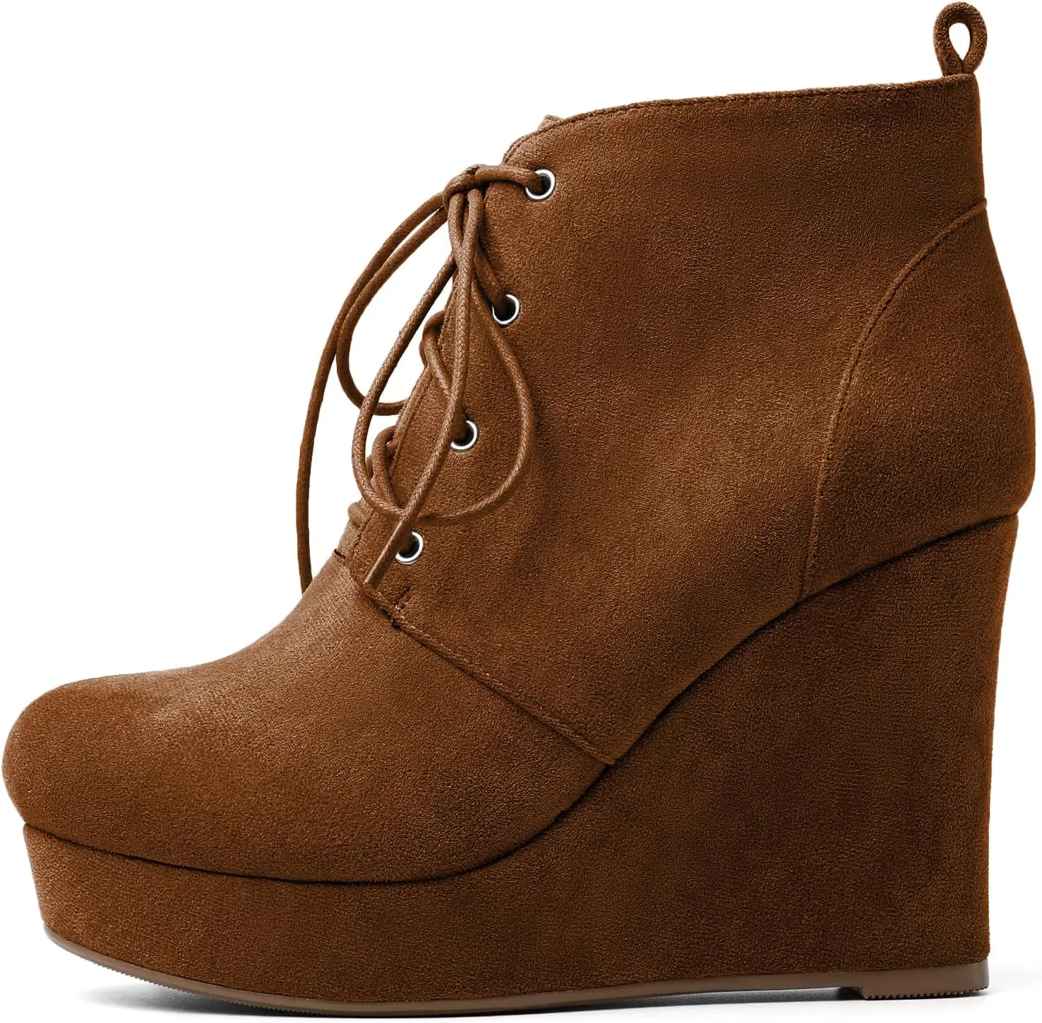 AUMOTED Women's Ankle Boots Wedge Platform Bootie Round Toe Lace up Wedge Heels Boots 4 Inch Warm Boots for Party Evening Shoes
