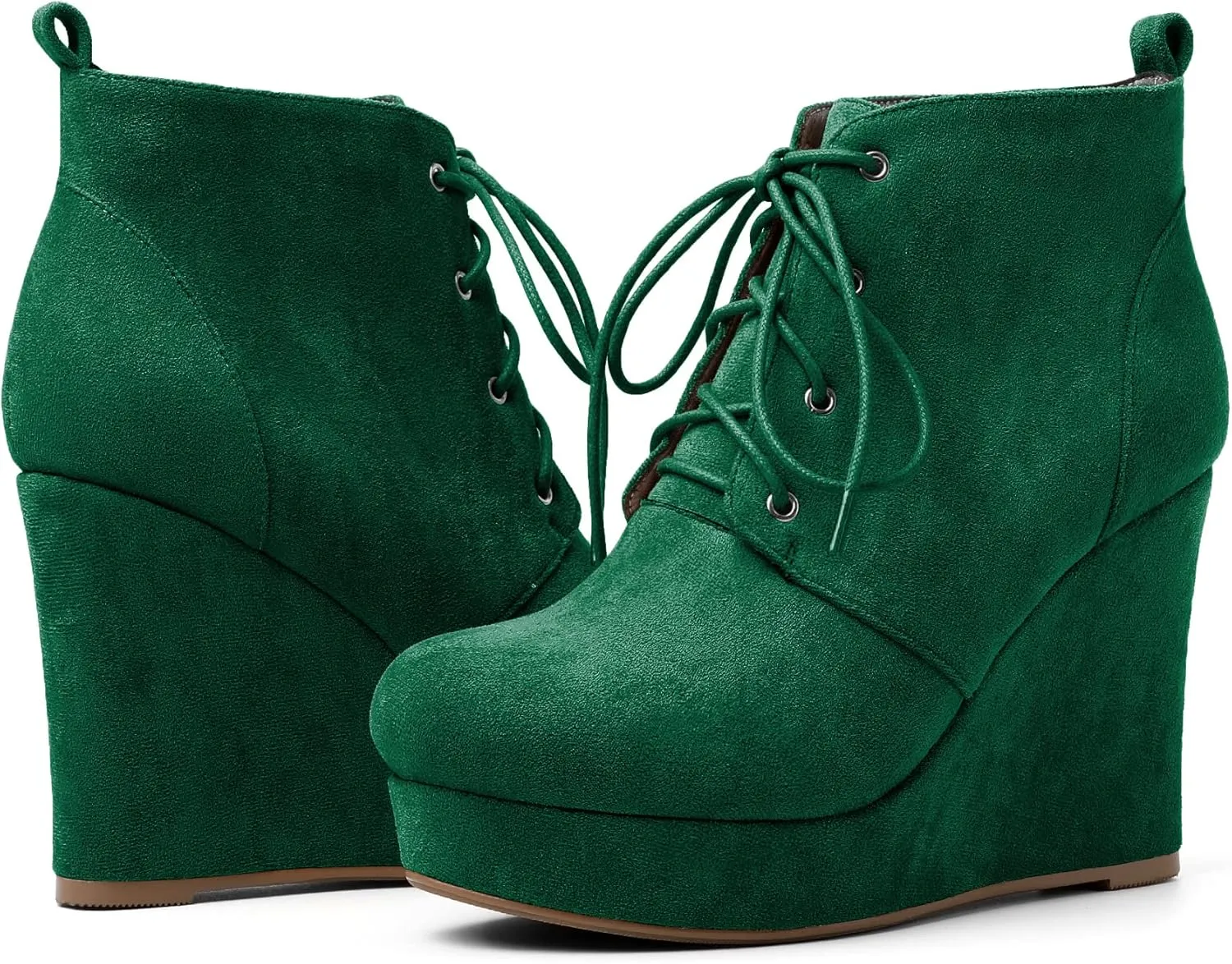 AUMOTED Women's Ankle Boots Wedge Platform Bootie Round Toe Lace up Wedge Heels Boots 4 Inch Warm Boots for Party Evening Shoes