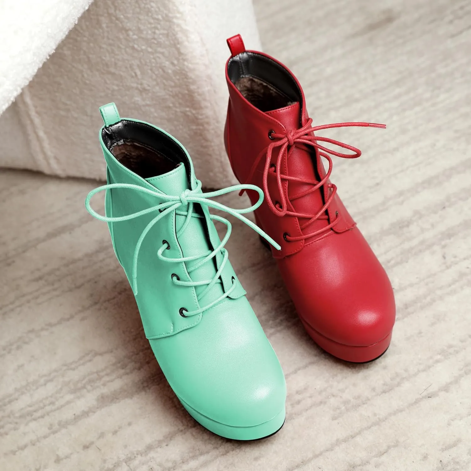 AUMOTED Women's Ankle Boots Wedge Platform Bootie Round Toe Lace up Wedge Heels Boots 4 Inch Warm Boots for Party Evening Shoes