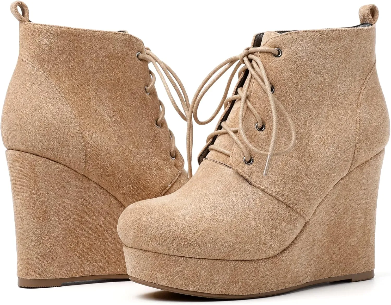 AUMOTED Women's Ankle Boots Wedge Platform Bootie Round Toe Lace up Wedge Heels Boots 4 Inch Warm Boots for Party Evening Shoes