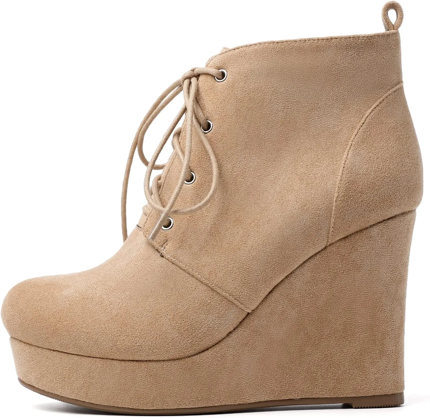AUMOTED Women's Ankle Boots Wedge Platform Bootie Round Toe Lace up Wedge Heels Boots 4 Inch Warm Boots for Party Evening Shoes