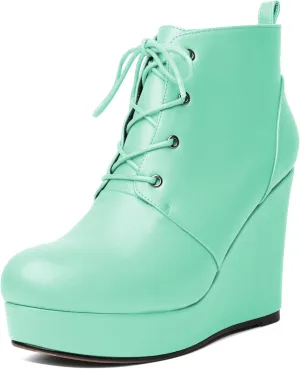 AUMOTED Women's Ankle Boots Wedge Platform Bootie Round Toe Lace up Wedge Heels Boots 4 Inch Warm Boots for Party Evening Shoes