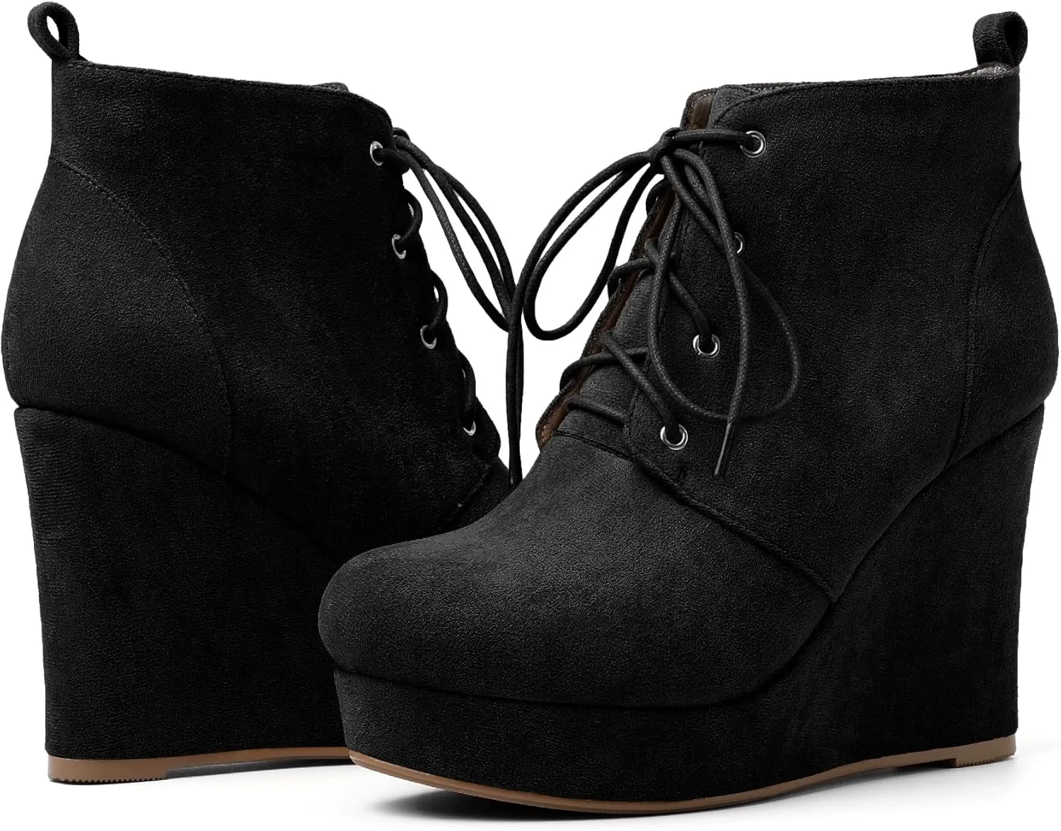 AUMOTED Women's Ankle Boots Wedge Platform Bootie Round Toe Lace up Wedge Heels Boots 4 Inch Warm Boots for Party Evening Shoes