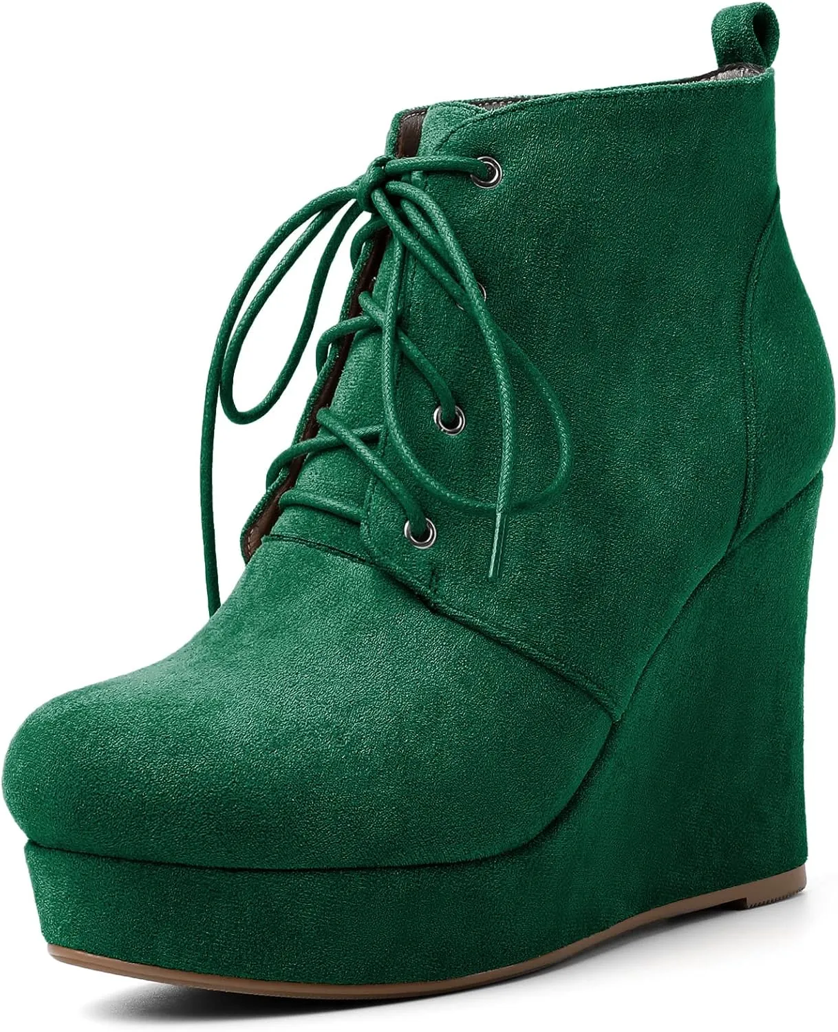 AUMOTED Women's Ankle Boots Wedge Platform Bootie Round Toe Lace up Wedge Heels Boots 4 Inch Warm Boots for Party Evening Shoes