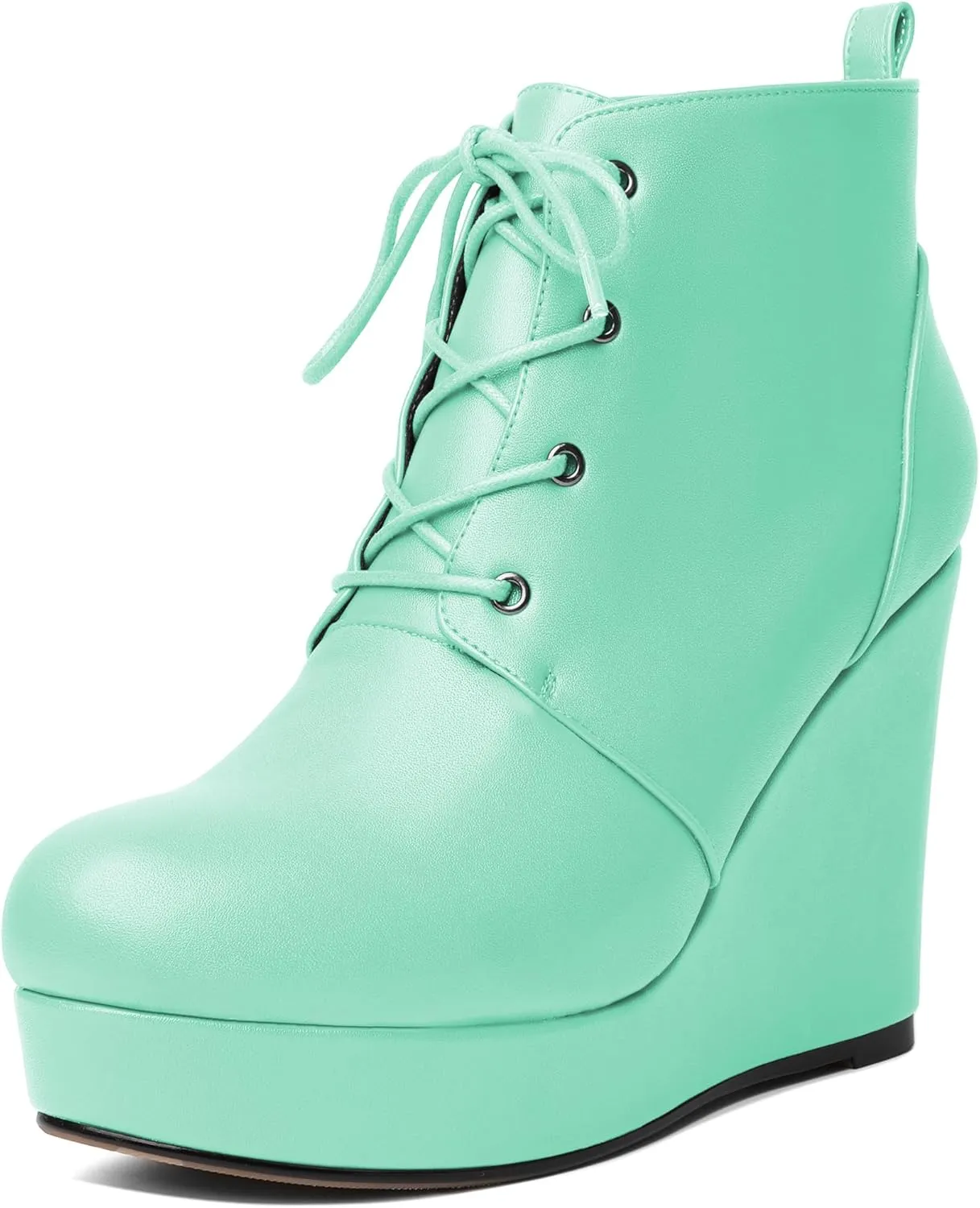 AUMOTED Women's Ankle Boots Wedge Platform Bootie Round Toe Lace up Wedge Heels Boots 4 Inch Warm Boots for Party Evening Shoes