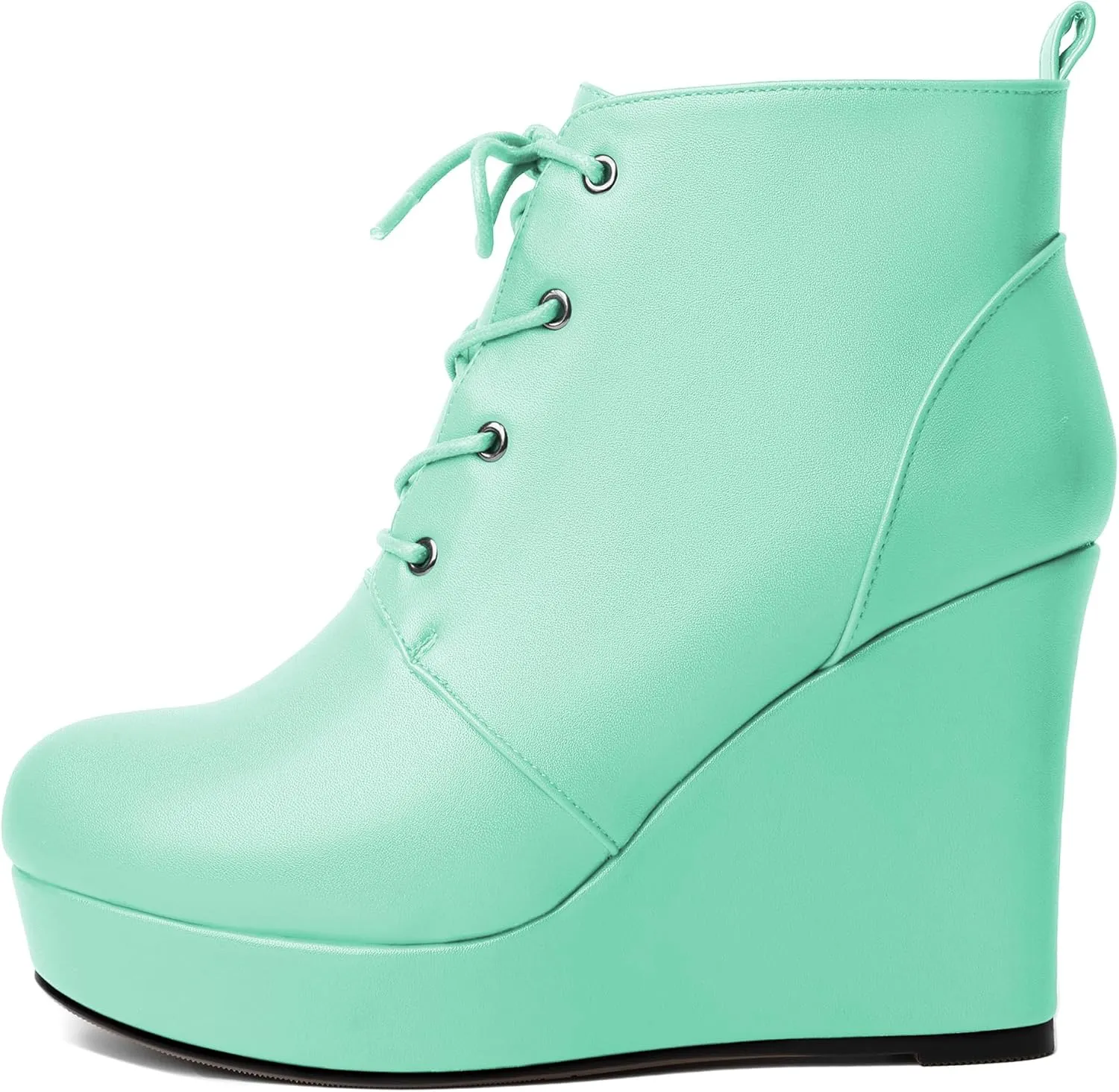 AUMOTED Women's Ankle Boots Wedge Platform Bootie Round Toe Lace up Wedge Heels Boots 4 Inch Warm Boots for Party Evening Shoes