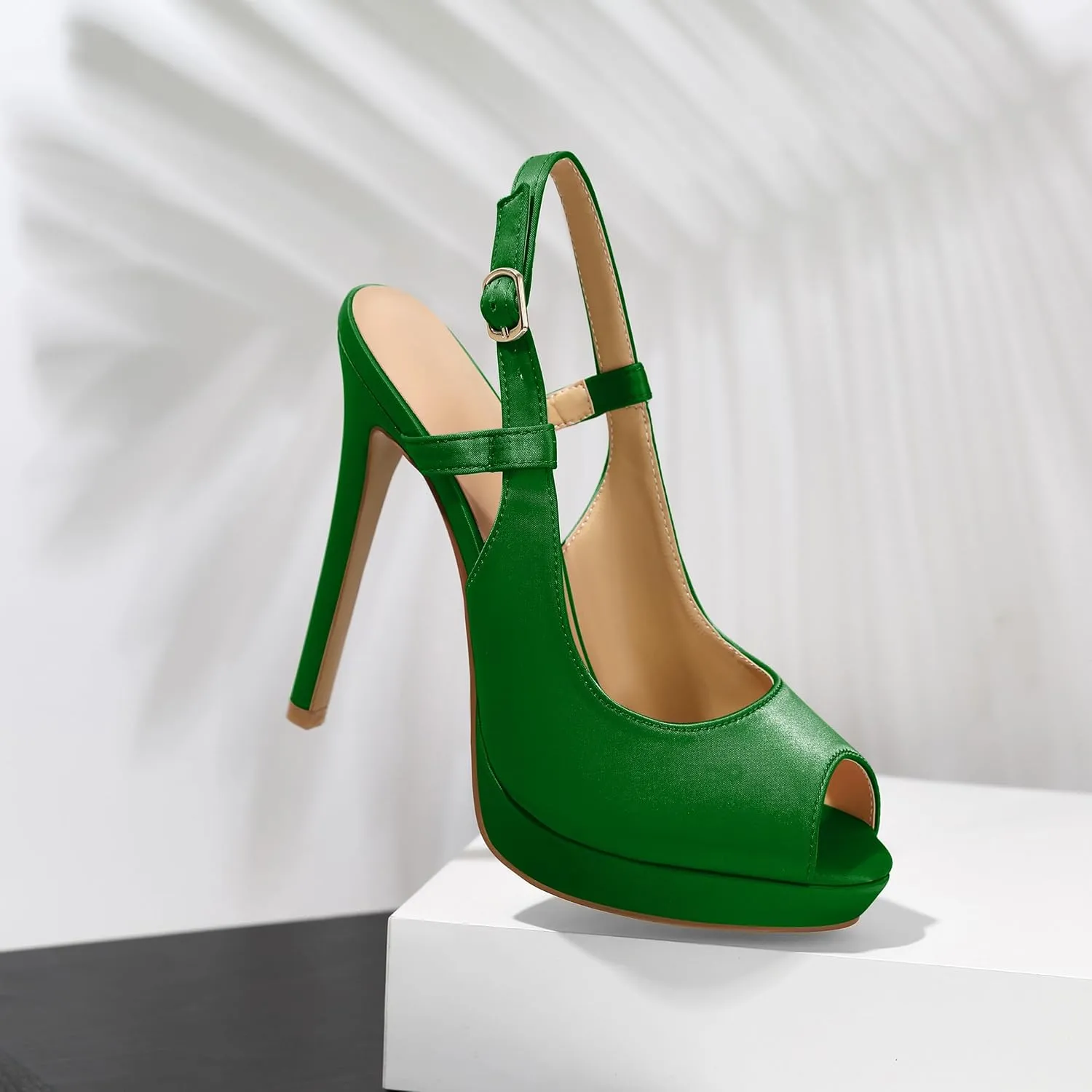 AUMOTED Women's High Heel Slingback Pumps Stilettos High Heels Patent Slingback Pumps Solid Peep Toe Platform Stilettos Pumps Dating Party Dress Shoes 4.7 Inch