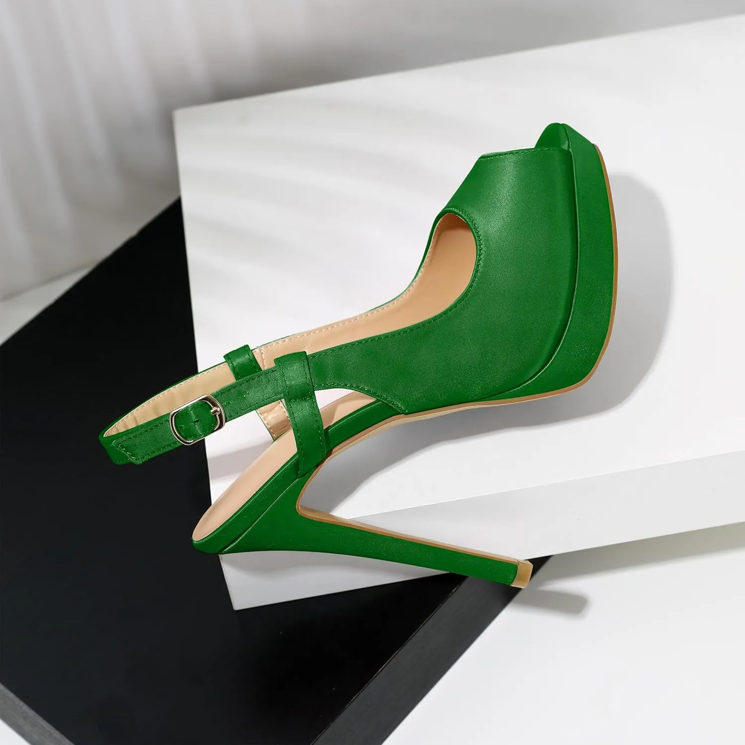 AUMOTED Women's High Heel Slingback Pumps Stilettos High Heels Patent Slingback Pumps Solid Peep Toe Platform Stilettos Pumps Dating Party Dress Shoes 4.7 Inch