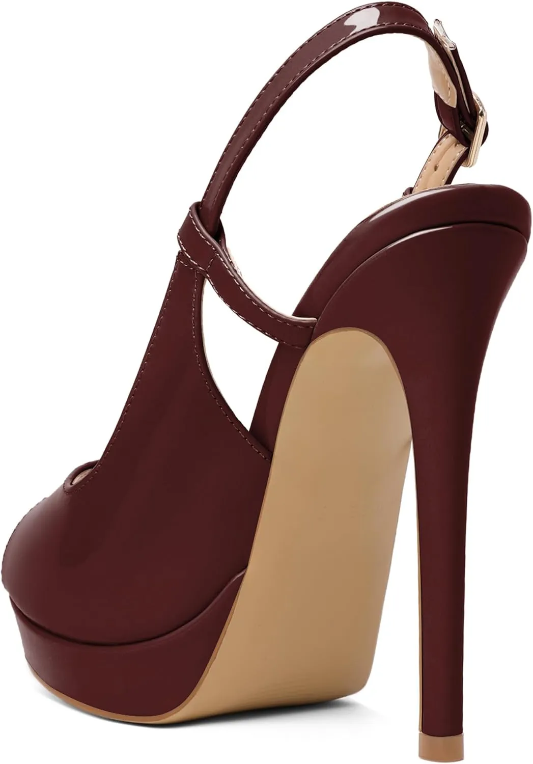 AUMOTED Women's High Heel Slingback Pumps Stilettos High Heels Patent Slingback Pumps Solid Peep Toe Platform Stilettos Pumps Dating Party Dress Shoes 4.7 Inch