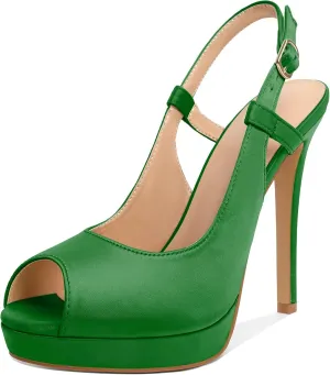 AUMOTED Women's High Heel Slingback Pumps Stilettos High Heels Patent Slingback Pumps Solid Peep Toe Platform Stilettos Pumps Dating Party Dress Shoes 4.7 Inch