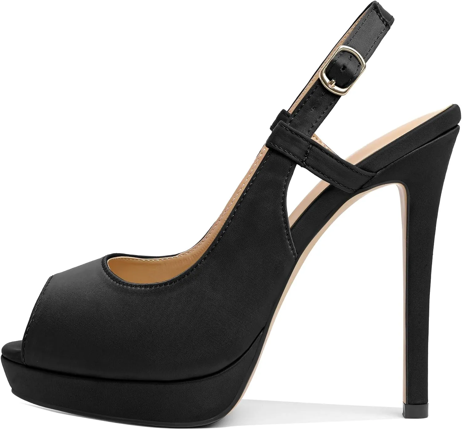 AUMOTED Women's High Heel Slingback Pumps Stilettos High Heels Patent Slingback Pumps Solid Peep Toe Platform Stilettos Pumps Dating Party Dress Shoes 4.7 Inch