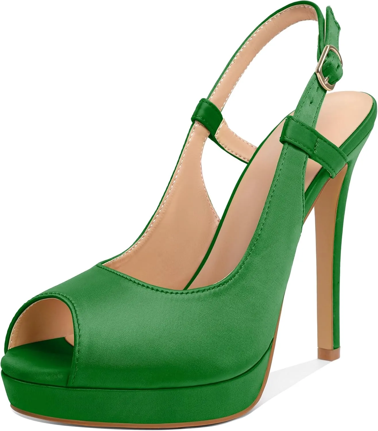 AUMOTED Women's High Heel Slingback Pumps Stilettos High Heels Patent Slingback Pumps Solid Peep Toe Platform Stilettos Pumps Dating Party Dress Shoes 4.7 Inch
