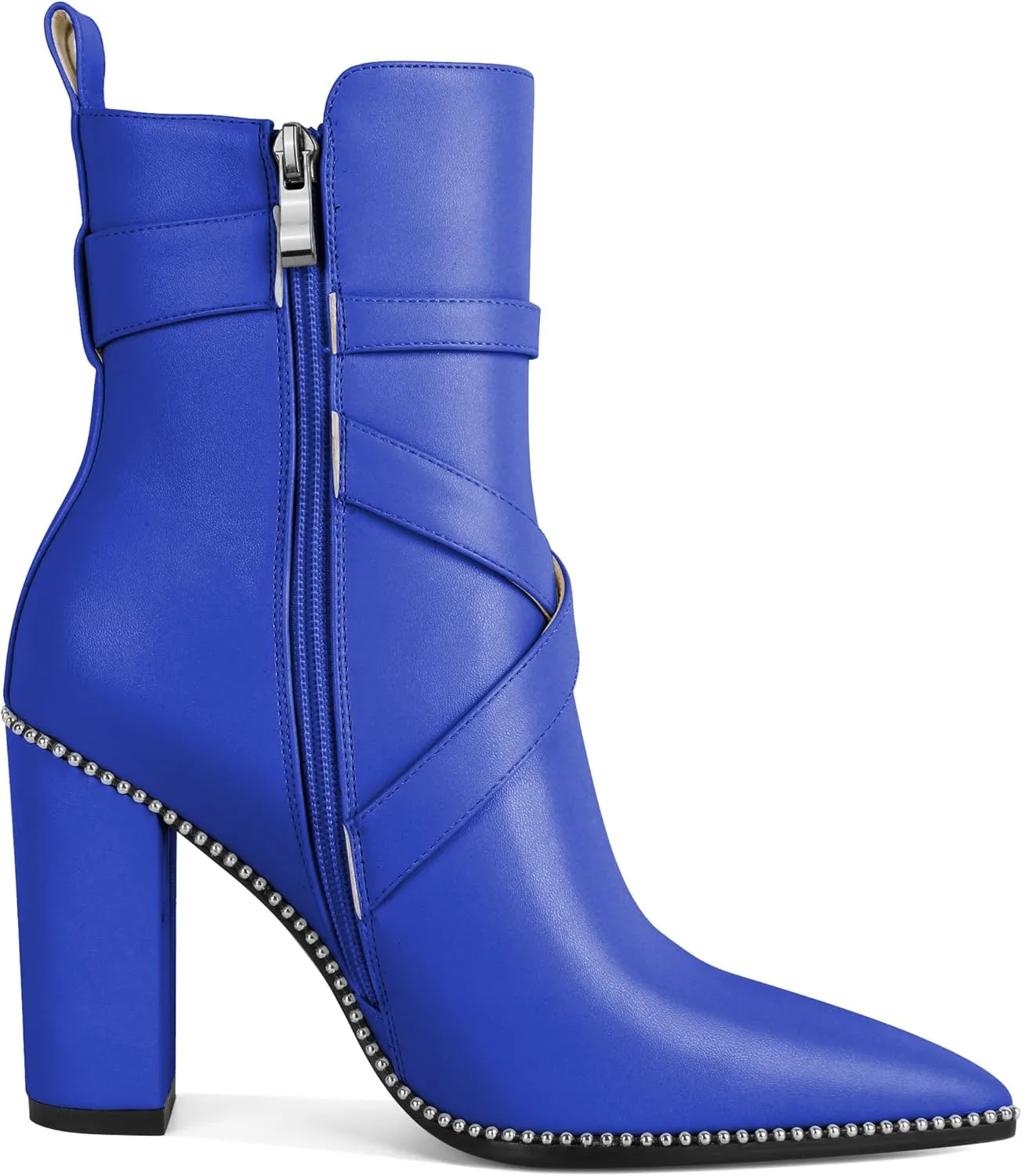 AUMOTED Womens Pointed Toe Beaded Chunky Ankle Boots Side Zipper 3.5 Inches High Heel Western Boots