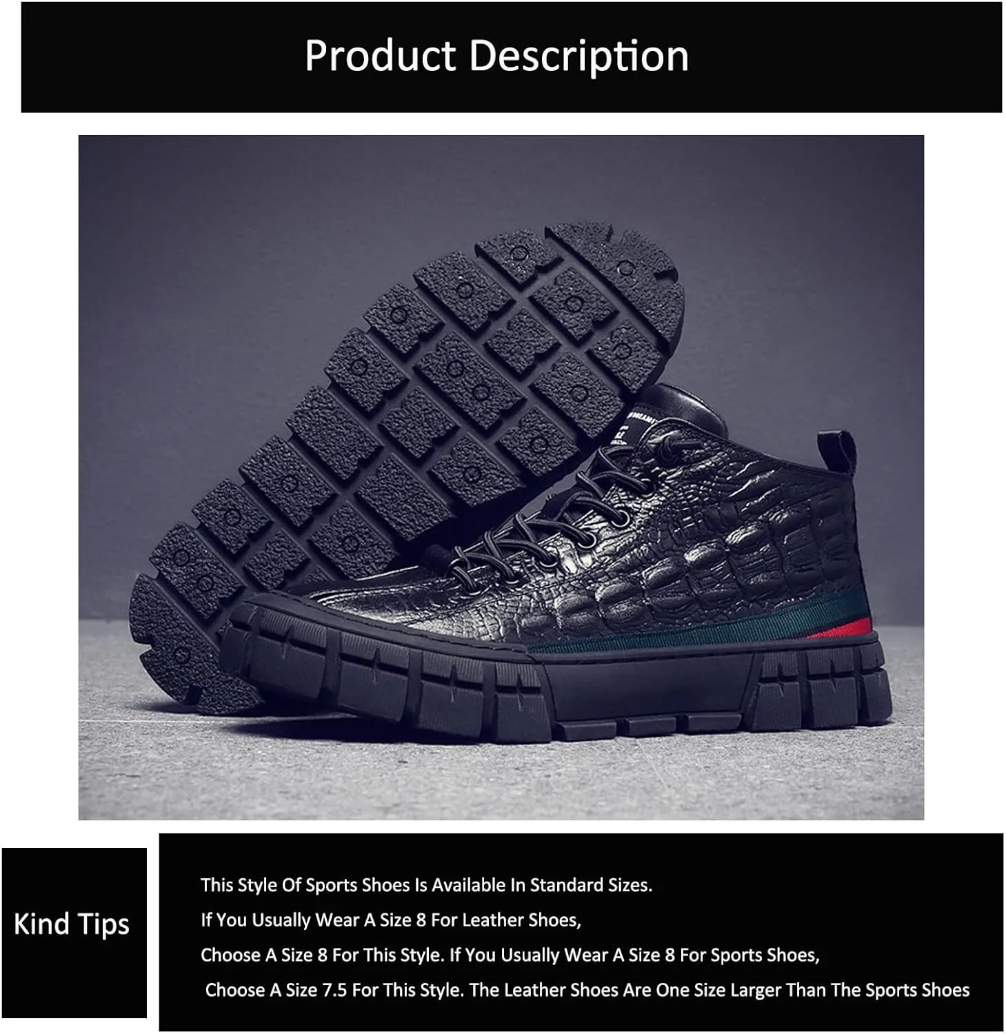 AUNTHUI Men's Leather Pattern Casual High-Top Leather Boots,Fashion Non-Slip Soft Round Toe Lace-Up Flat Chukka Boots