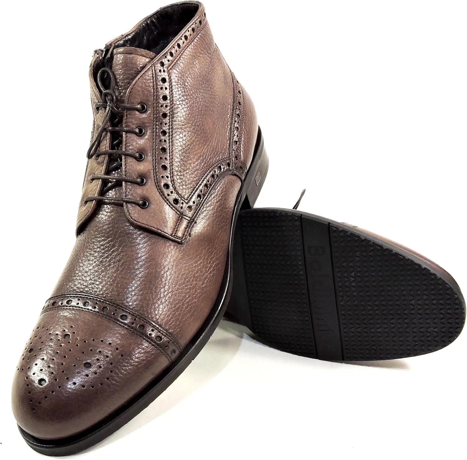 Baldinini Men's Brown Leather Brogue Ankle Boots, Fur Lined, Oxford Style