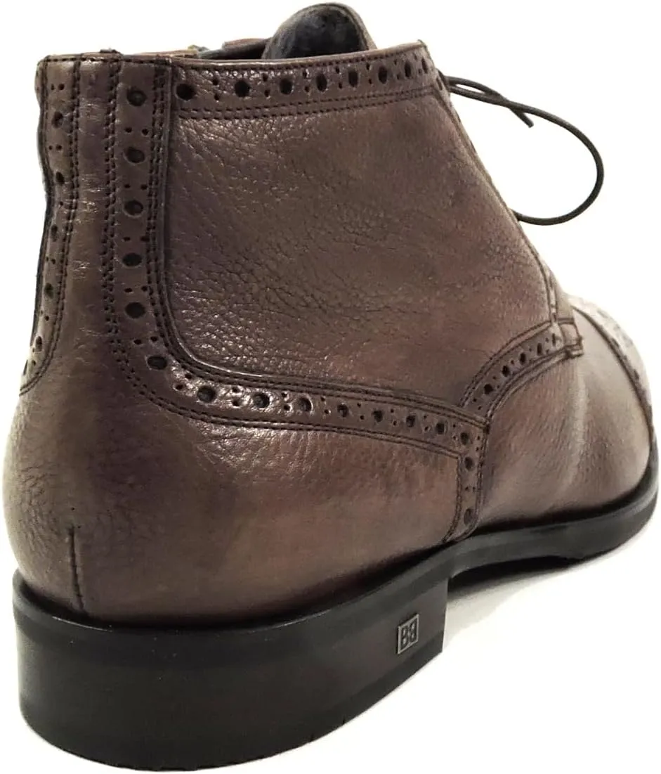 Baldinini Men's Brown Leather Brogue Ankle Boots, Fur Lined, Oxford Style
