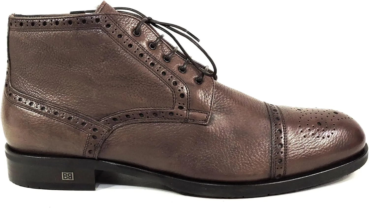 Baldinini Men's Brown Leather Brogue Ankle Boots, Fur Lined, Oxford Style