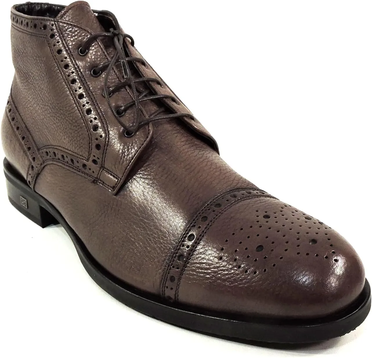 Baldinini Men's Brown Leather Brogue Ankle Boots, Fur Lined, Oxford Style