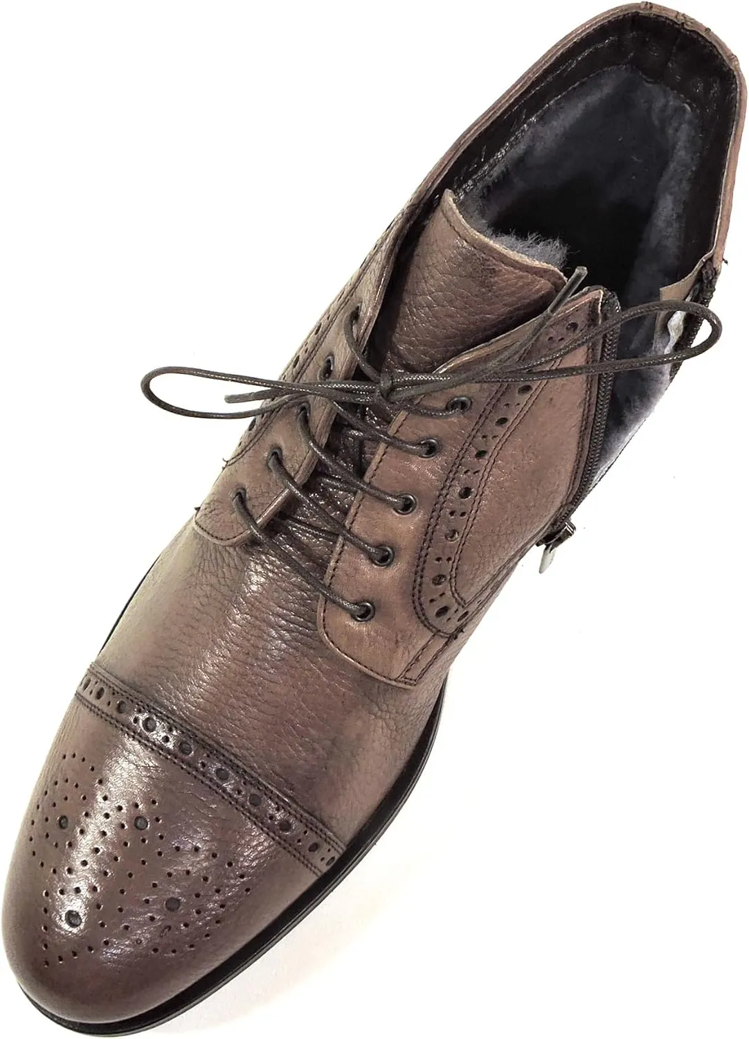 Baldinini Men's Brown Leather Brogue Ankle Boots, Fur Lined, Oxford Style