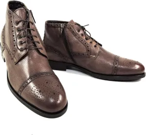 Baldinini Men's Brown Leather Brogue Ankle Boots, Fur Lined, Oxford Style