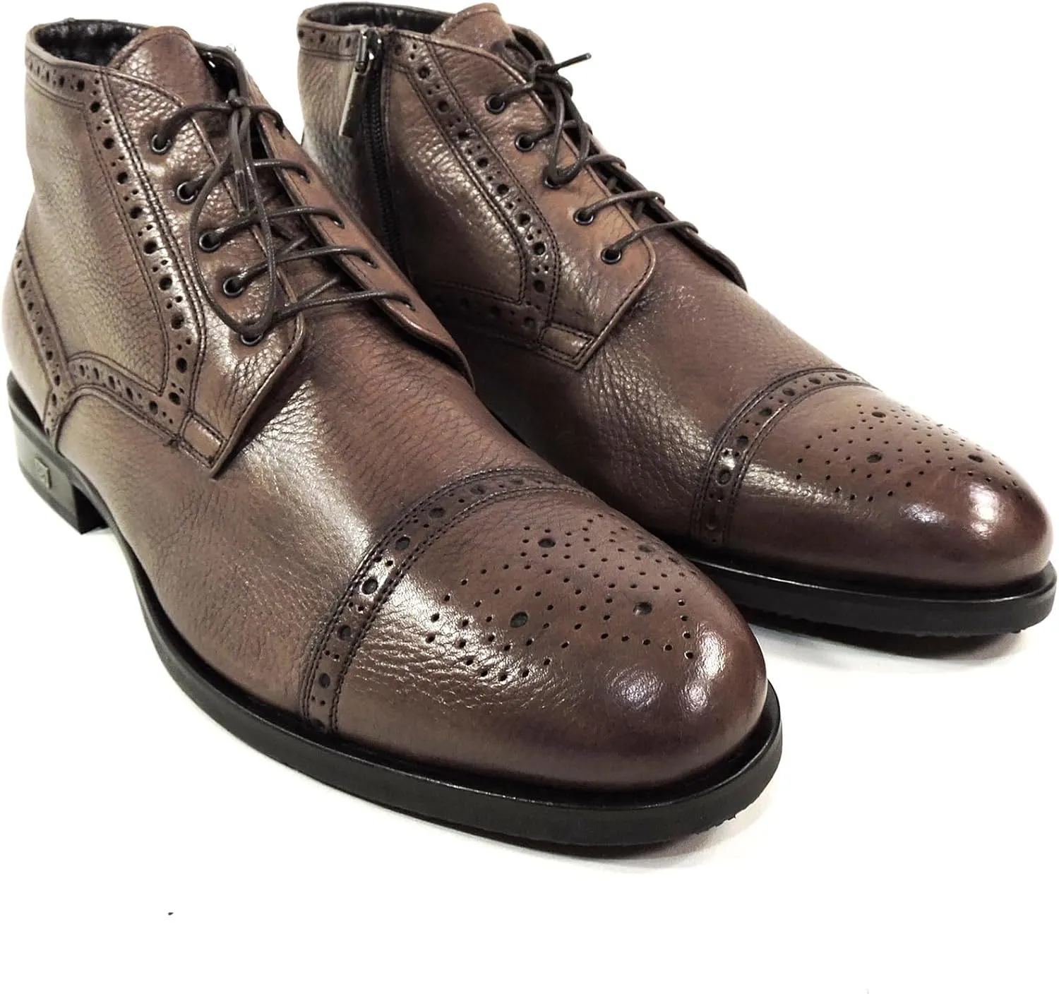 Baldinini Men's Brown Leather Brogue Ankle Boots, Fur Lined, Oxford Style