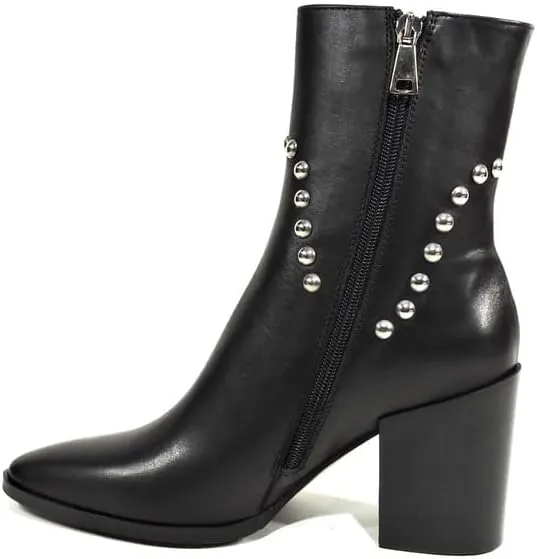 Baldinini Studded Leather Ankle Boots, Block Heel, Black