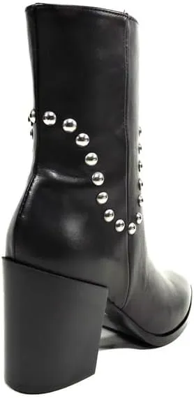 Baldinini Studded Leather Ankle Boots, Block Heel, Black