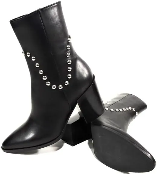 Baldinini Studded Leather Ankle Boots, Block Heel, Black