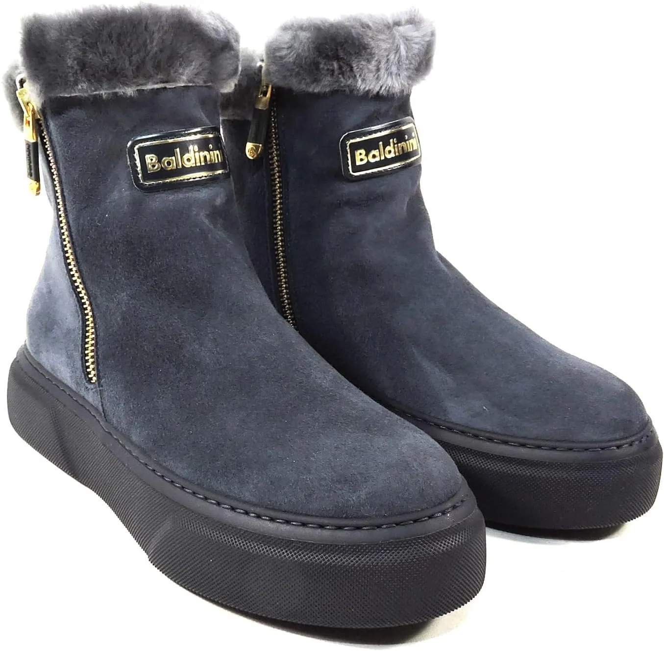 Baldinini Women's Grey Suede Fur-Lined Flat Ankle Boots