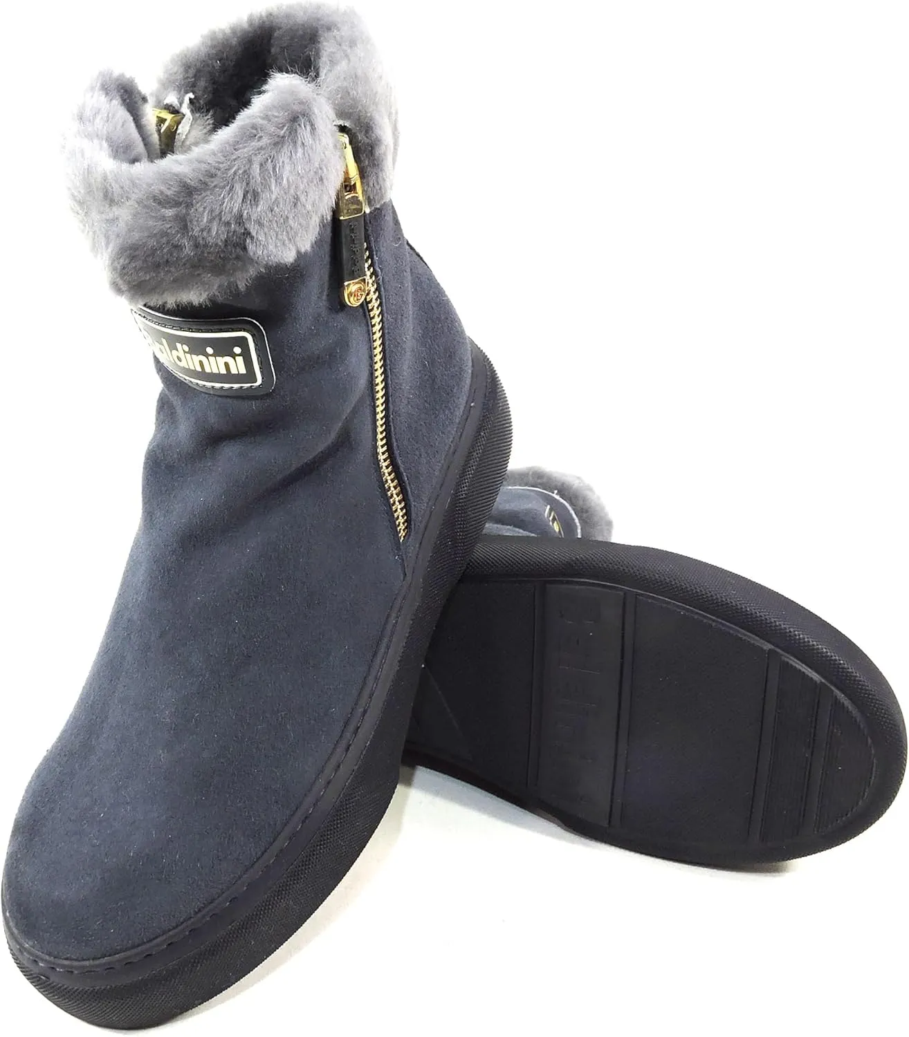 Baldinini Women's Grey Suede Fur-Lined Flat Ankle Boots
