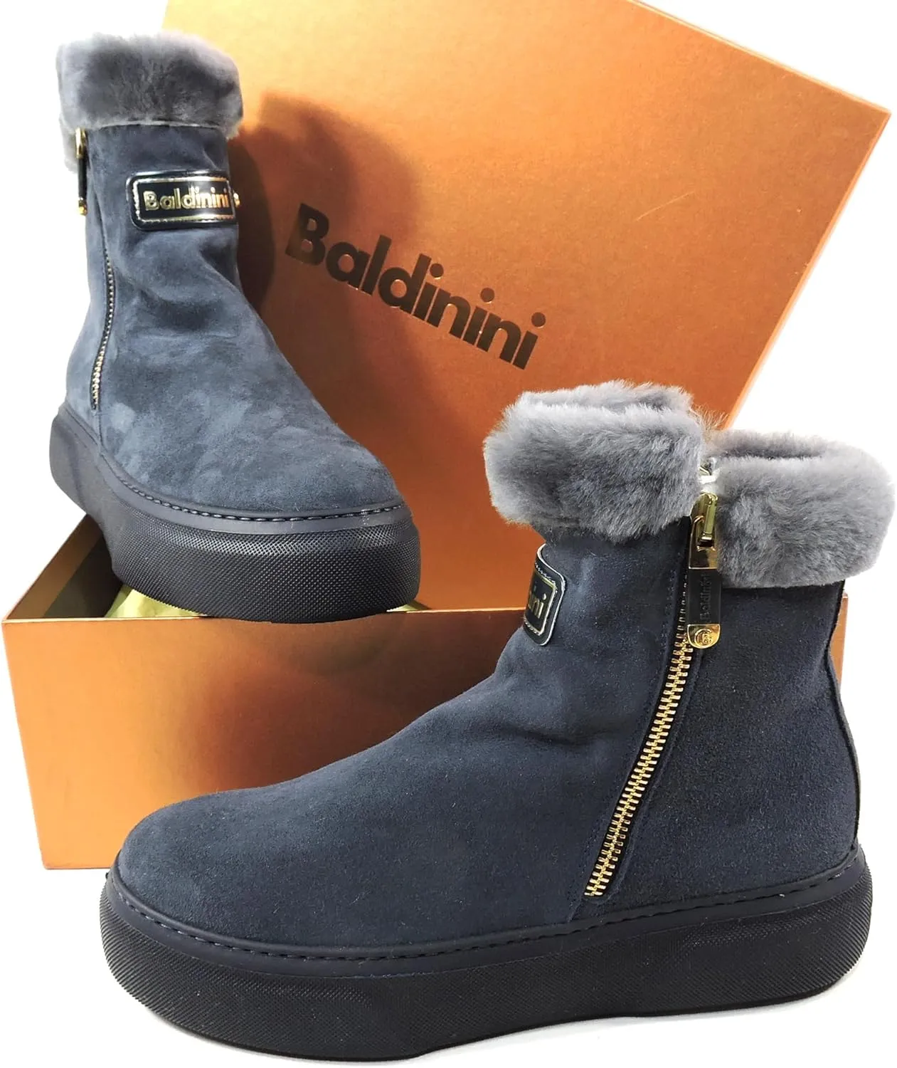 Baldinini Women's Grey Suede Fur-Lined Flat Ankle Boots