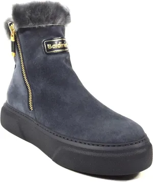Baldinini Women's Grey Suede Fur-Lined Flat Ankle Boots