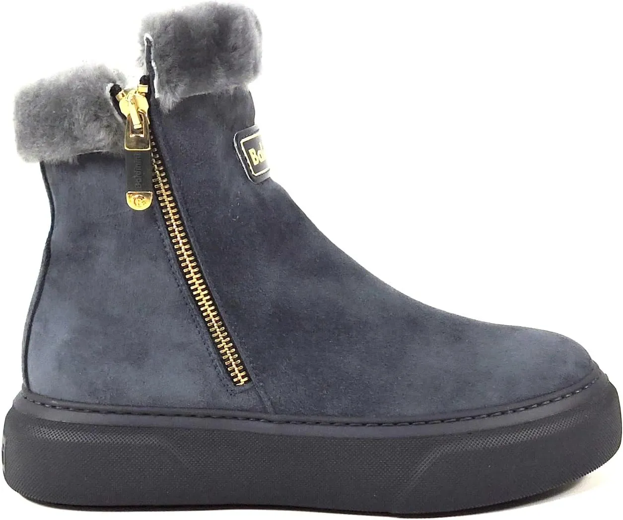 Baldinini Women's Grey Suede Fur-Lined Flat Ankle Boots