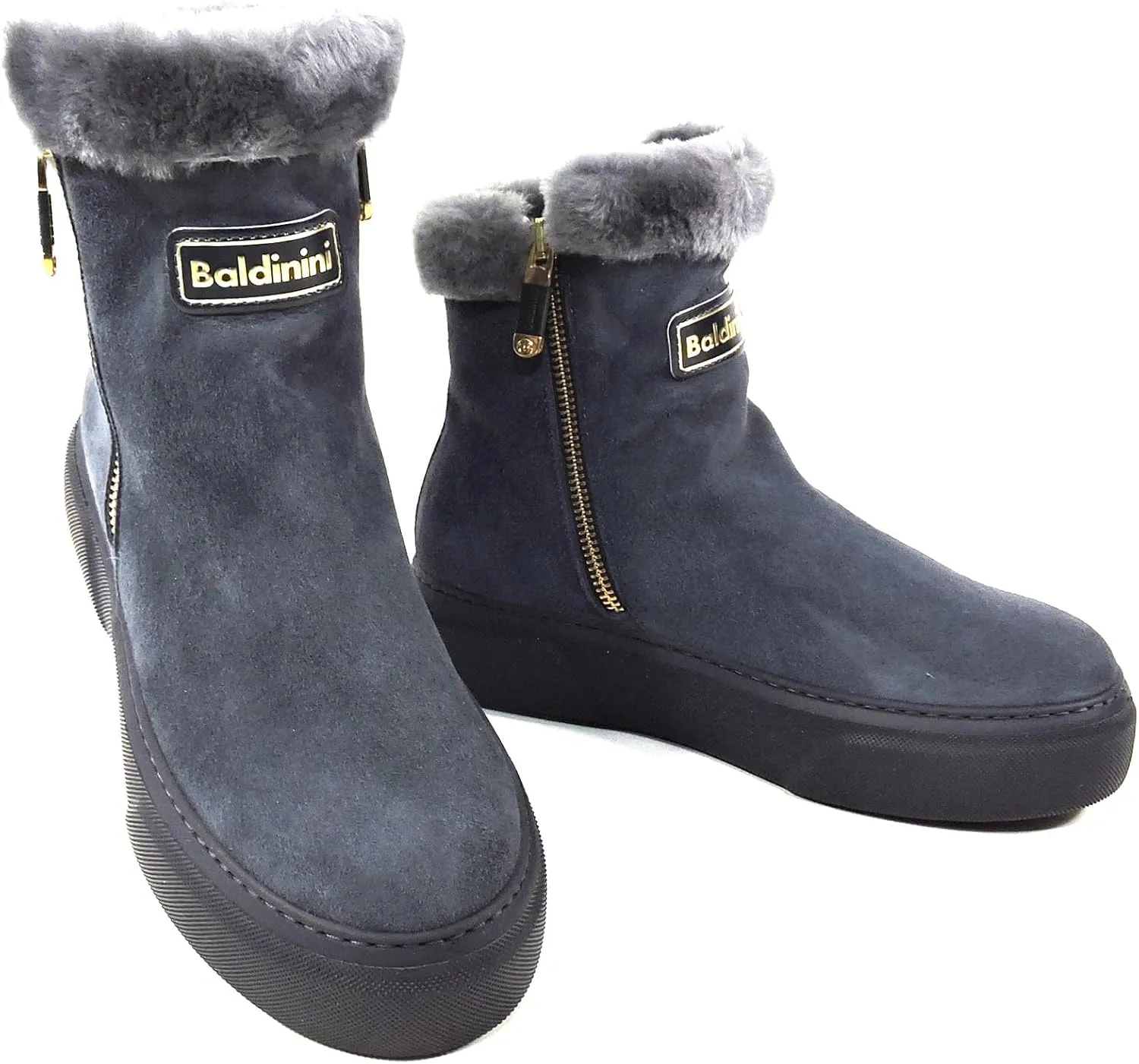 Baldinini Women's Grey Suede Fur-Lined Flat Ankle Boots