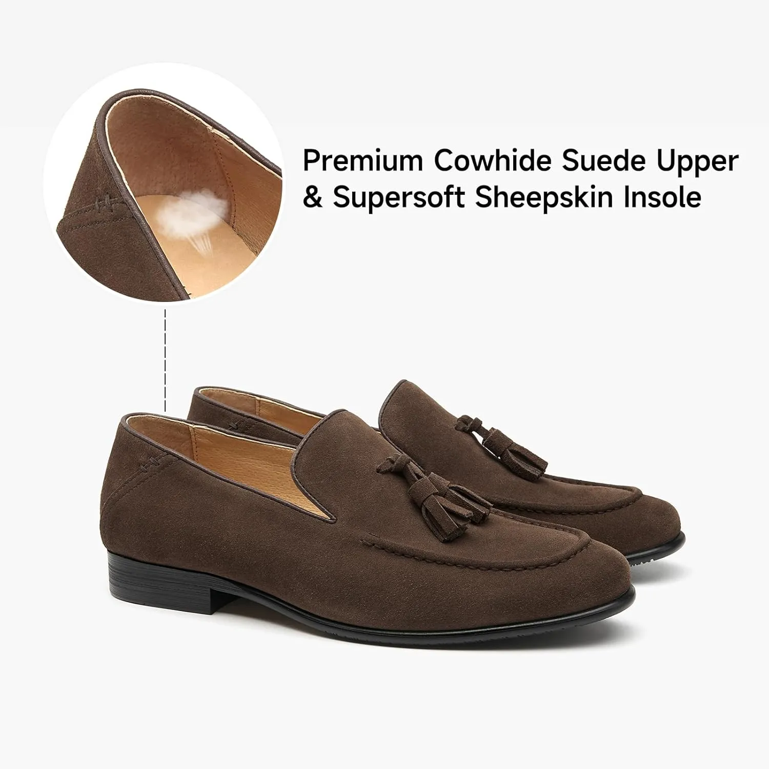 BEAU TODAY Loafers for Men, Genuine Leather Suede Loafers, Lightweight Slip-on Mens Flat Moccasins, Casual Men's Penny Loafers Driving Shoes