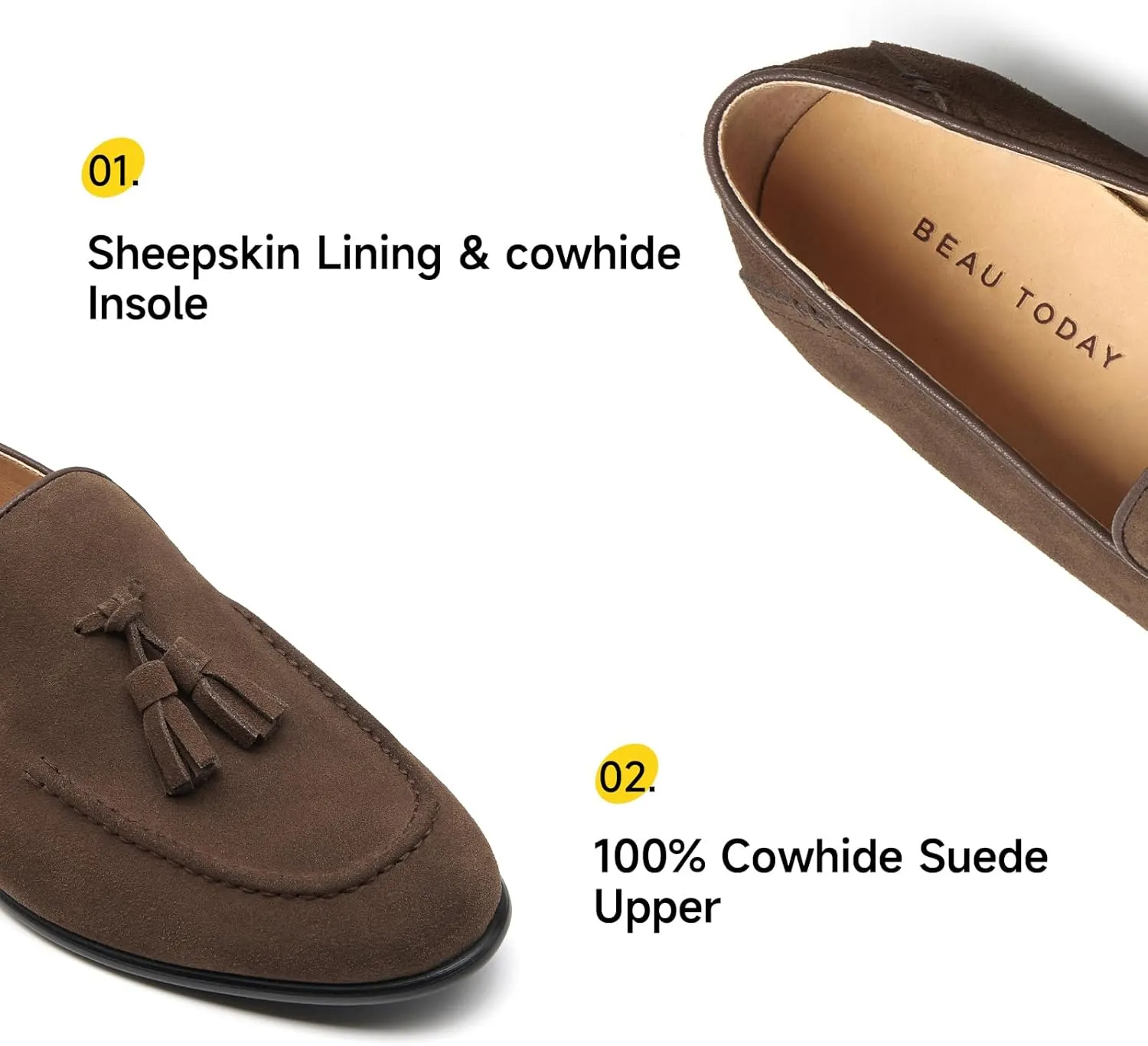 BEAU TODAY Loafers for Men, Genuine Leather Suede Loafers, Lightweight Slip-on Mens Flat Moccasins, Casual Men's Penny Loafers Driving Shoes