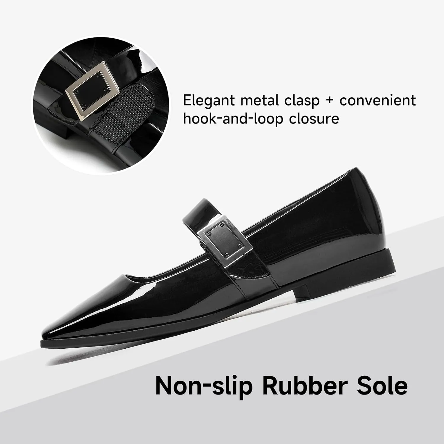 BEAU TODAY Mary Jane Flats for Women, Patent Leather Ballet Flats Shoes, Square Toe Comfortable Business Casual Buckle Non-Slip Ladies Dress Shoes
