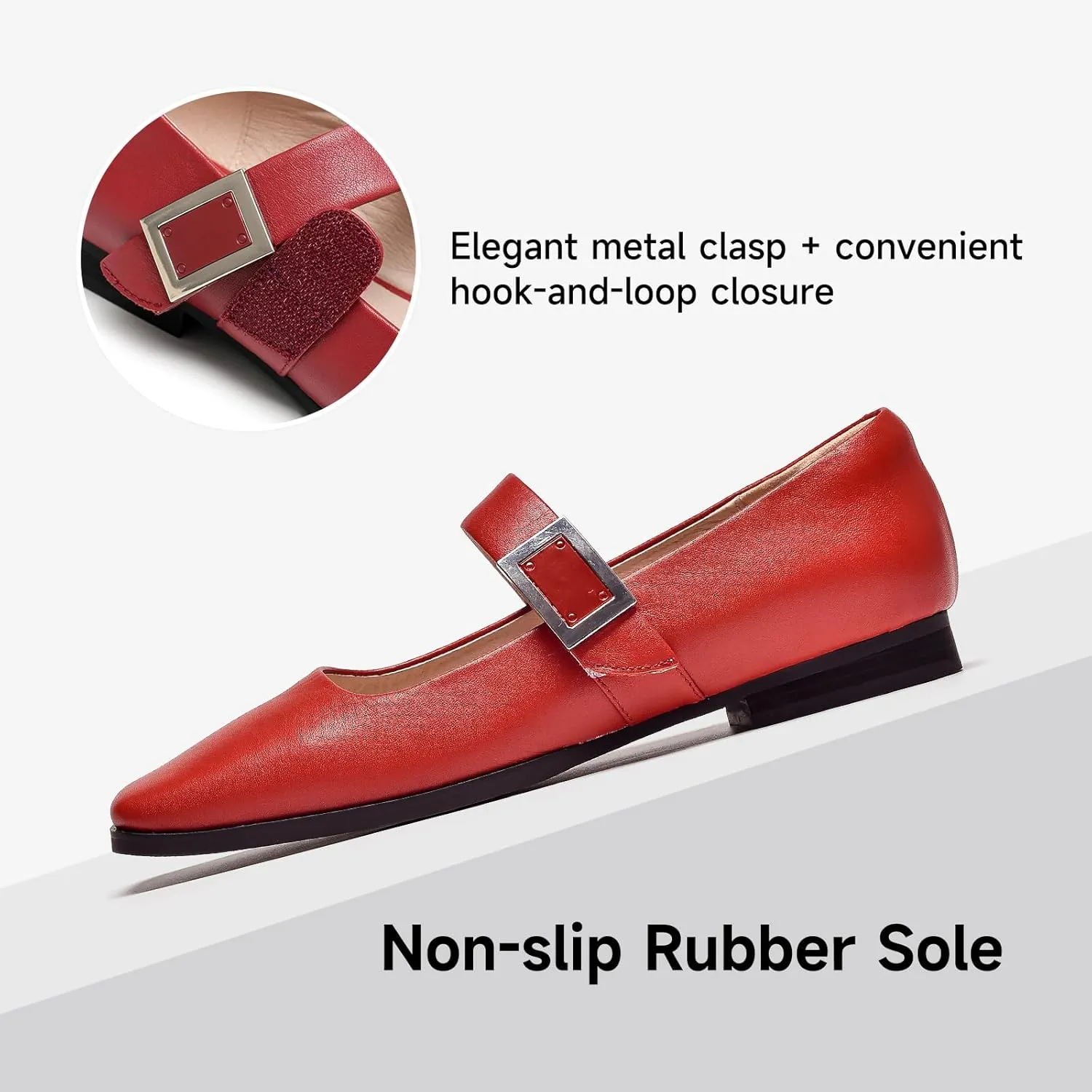 BEAU TODAY Mary Jane Flats for Women, Patent Leather Ballet Flats Shoes, Square Toe Comfortable Business Casual Buckle Non-Slip Ladies Dress Shoes