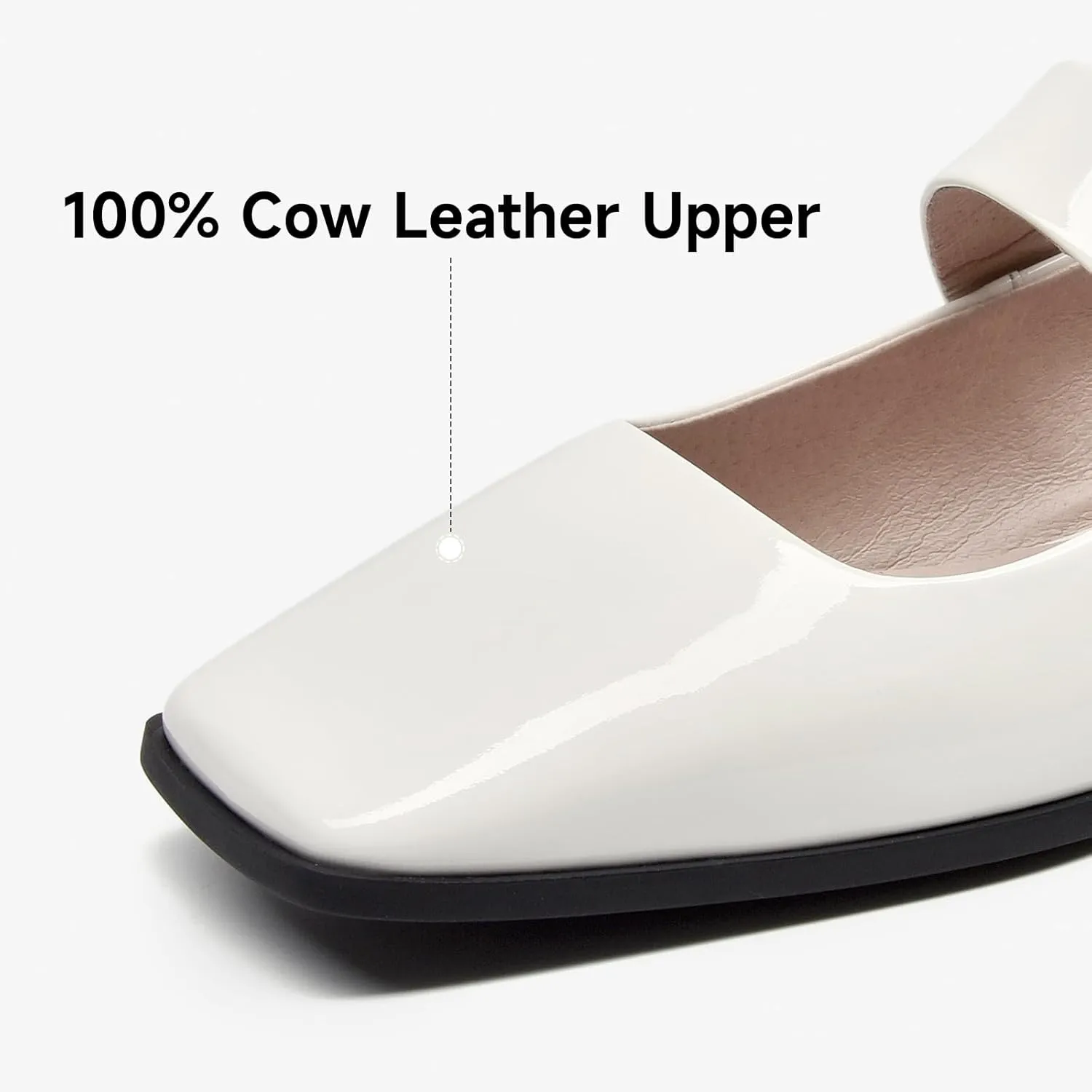 BEAU TODAY Mary Jane Flats for Women, Patent Leather Ballet Flats Shoes, Square Toe Comfortable Business Casual Buckle Non-Slip Ladies Dress Shoes