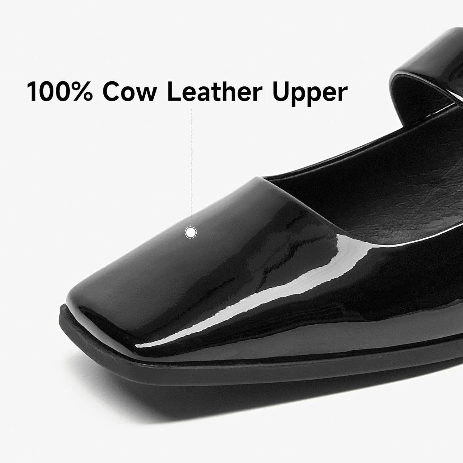 BEAU TODAY Mary Jane Flats for Women, Patent Leather Ballet Flats Shoes, Square Toe Comfortable Business Casual Buckle Non-Slip Ladies Dress Shoes