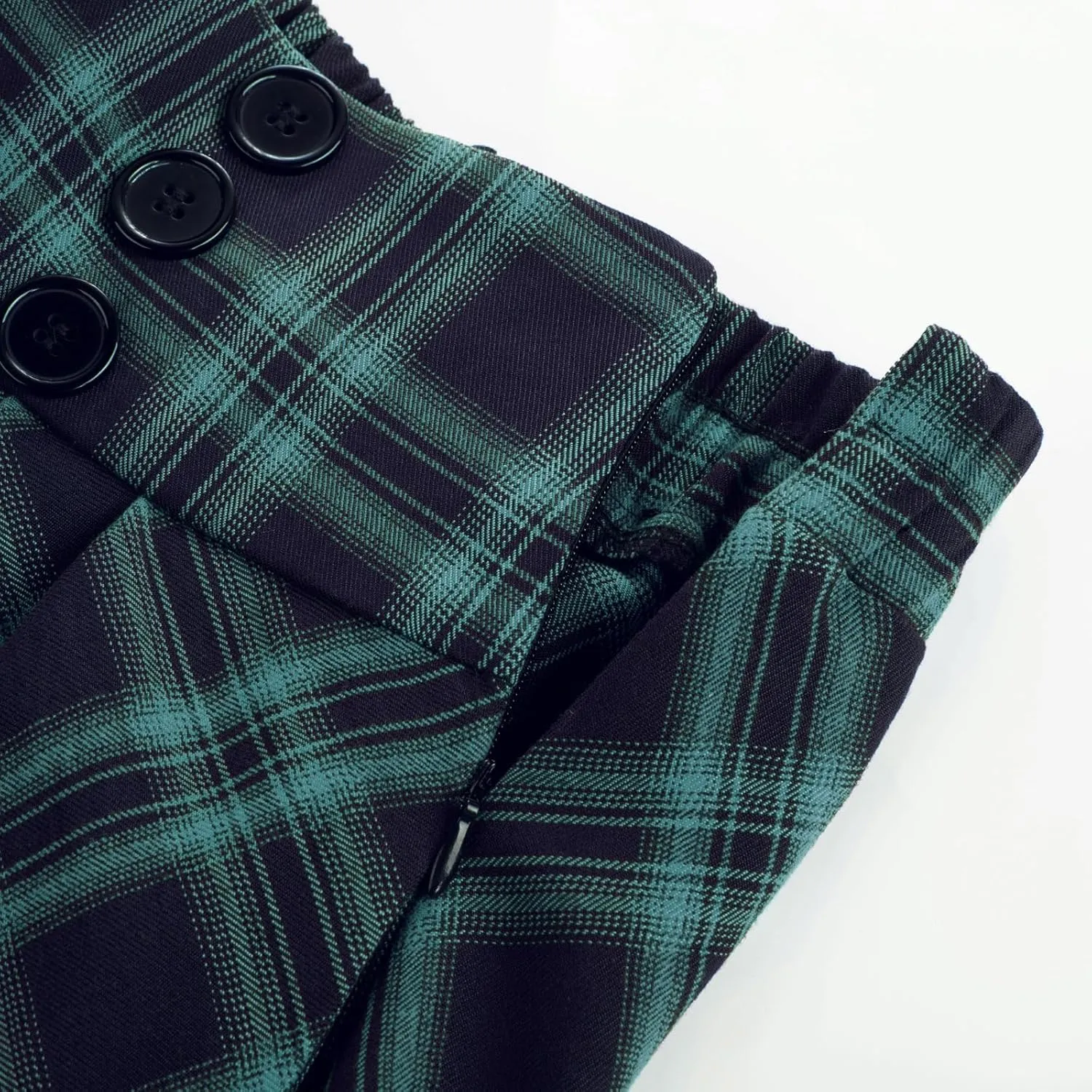 Belle Poque Vintage Plaid Skirt for Women High Waisted Midi A-line Skirts Pleated Skirt with Pockets